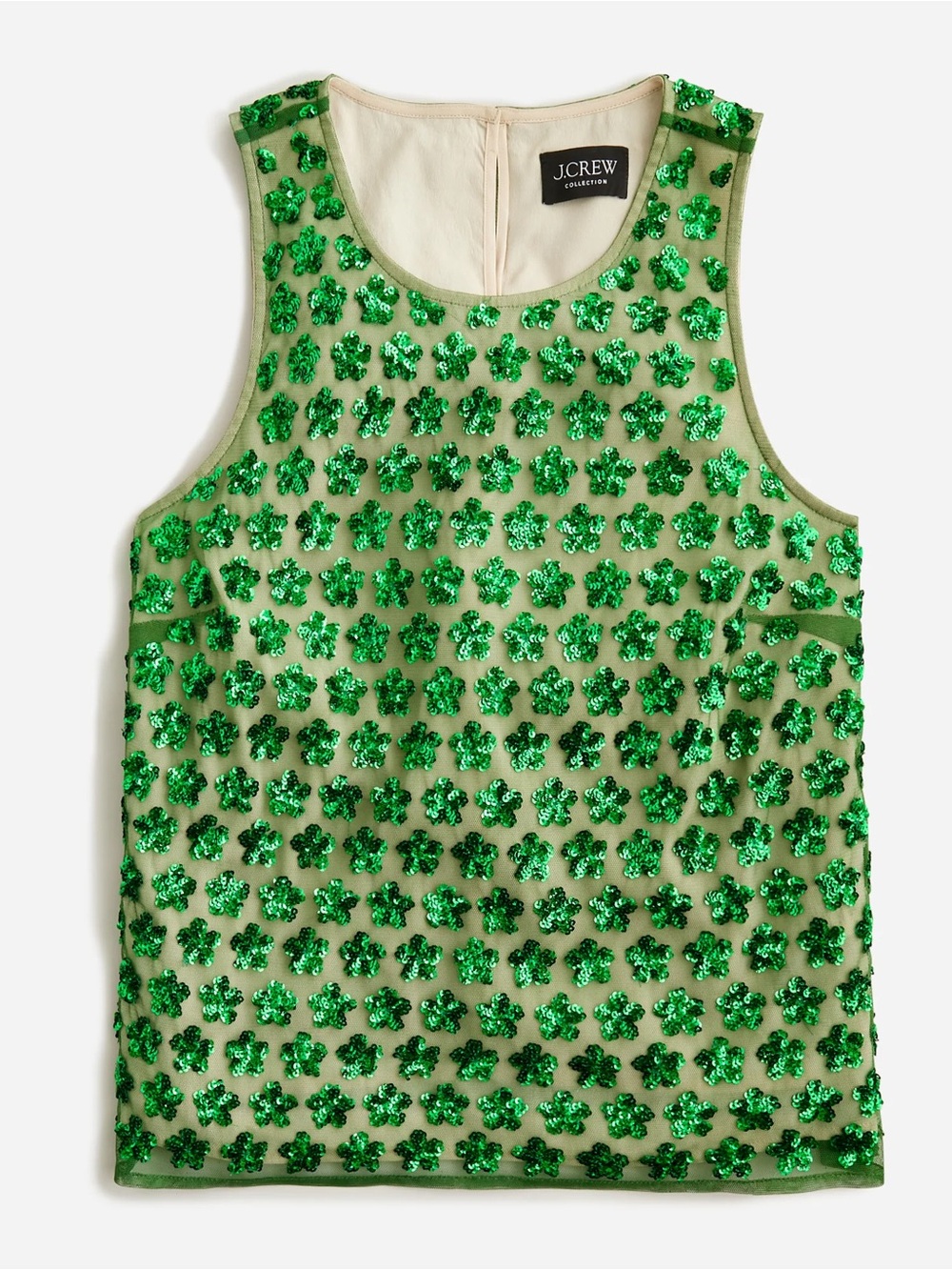 J. Crew Collection Embellished Sequin Shell Top Green Sleeveless Swing Tank